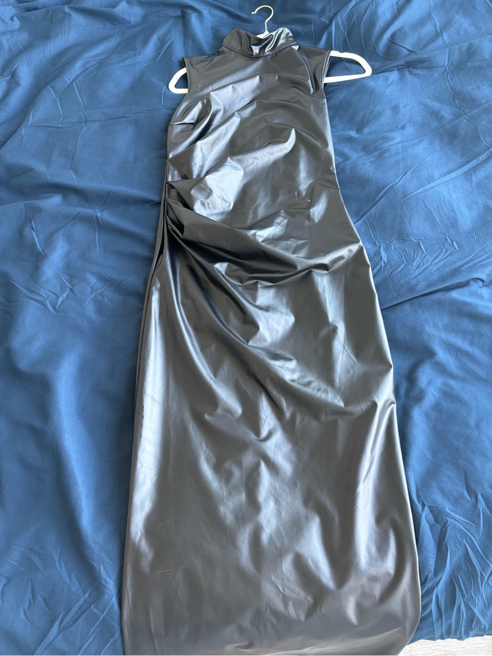 Sexy Mock Neck Faux Leather Maxi Dress - Black - Picture 2 of 5
